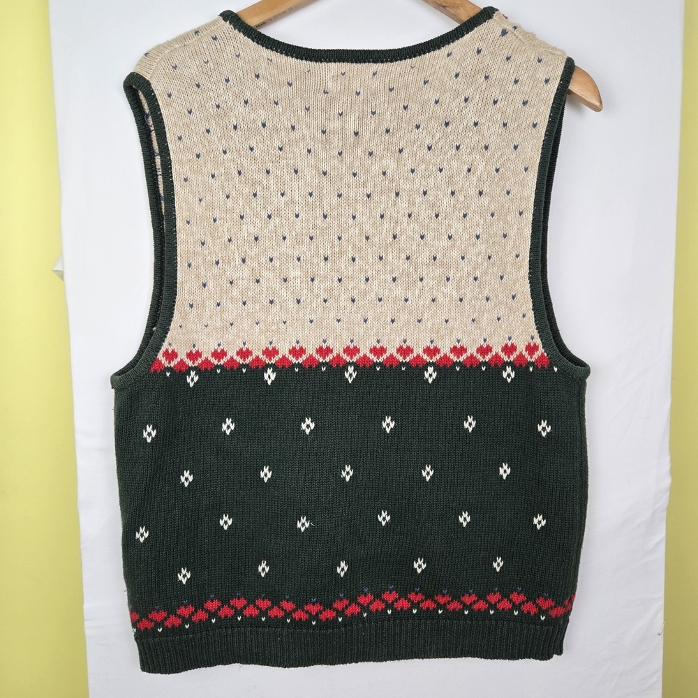 Nutcracker Christmas Sweater Vest Women Green Beige Holiday Size Medium - Picture 5 of 9